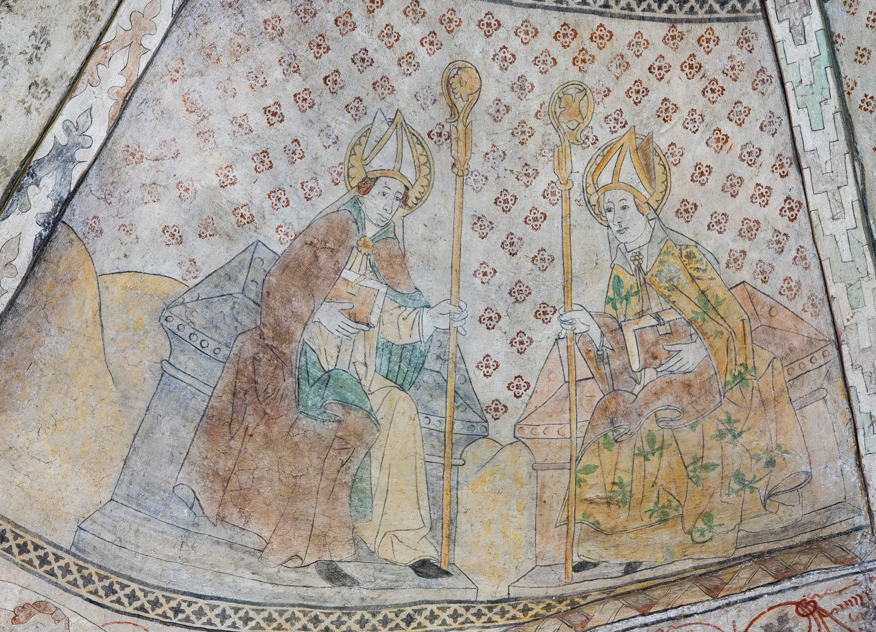 Två tronande kyrkofäder, biskoparna Ambrosius och Augustinus (V) - Knutby kyrka