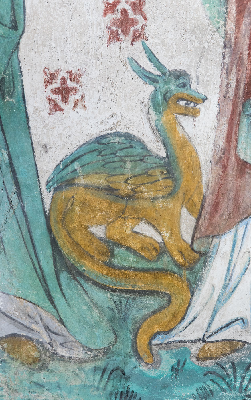 S:ta Margareta med en drake vid sidan (detalj) - Tensta kyrka