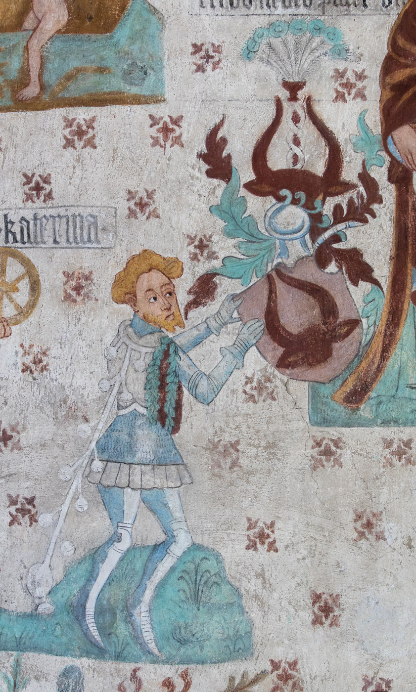 Stiftareporträtt med Oxenstiernas vapen, riddaren Bengt Jönsson Oxenstierna, ägare till Salsta - Tensta kyrka