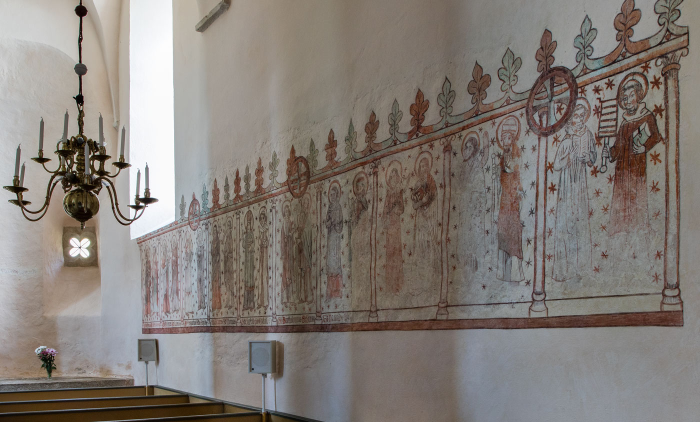 Kalkmålning på vägg - Levide kyrka