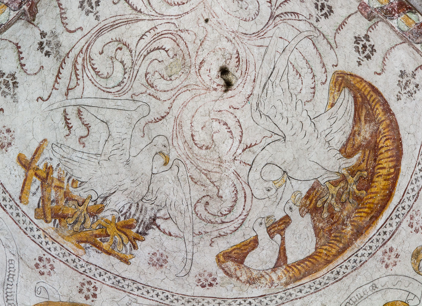 Fågel Fenix (ihopkomponerat med Pelikanen, som matar sina ungar med sitt eget blod) - Almunge kyrka