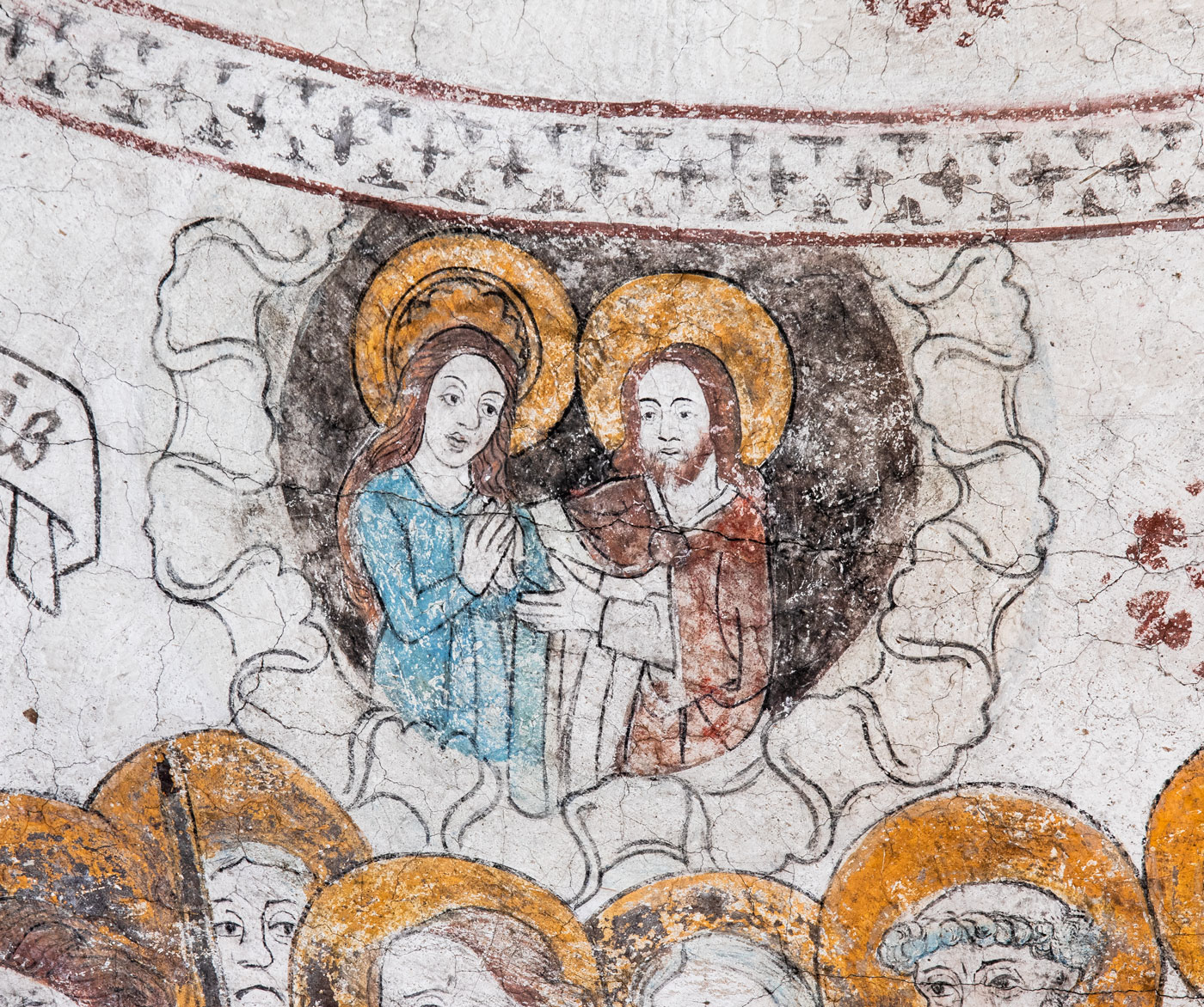 Detalj ur Marias död: Marias mottagande i himlen (V) - Almunge kyrka