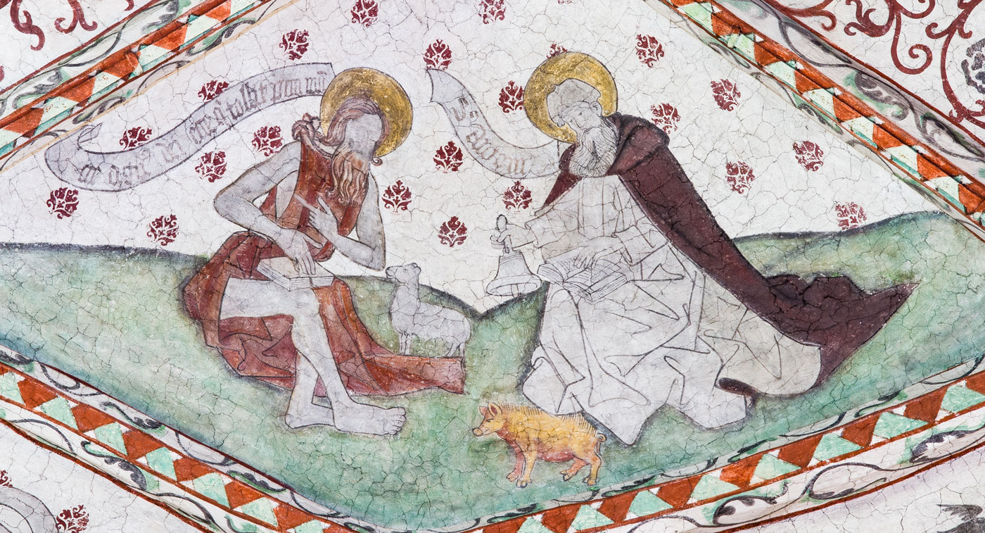 Johannes Döparen; S:t Antonius med sin klocka - Dingtuna kyrka