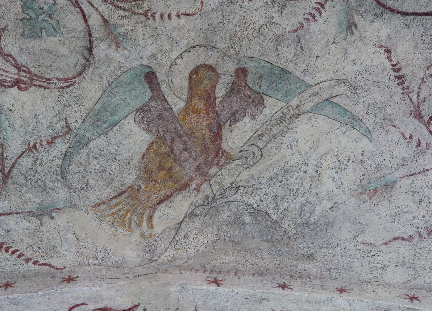 Målning från 1400-talets mitt: Evangelisten Johannes symbol, en örn (detalj) - Håbo-Tibble kyrka