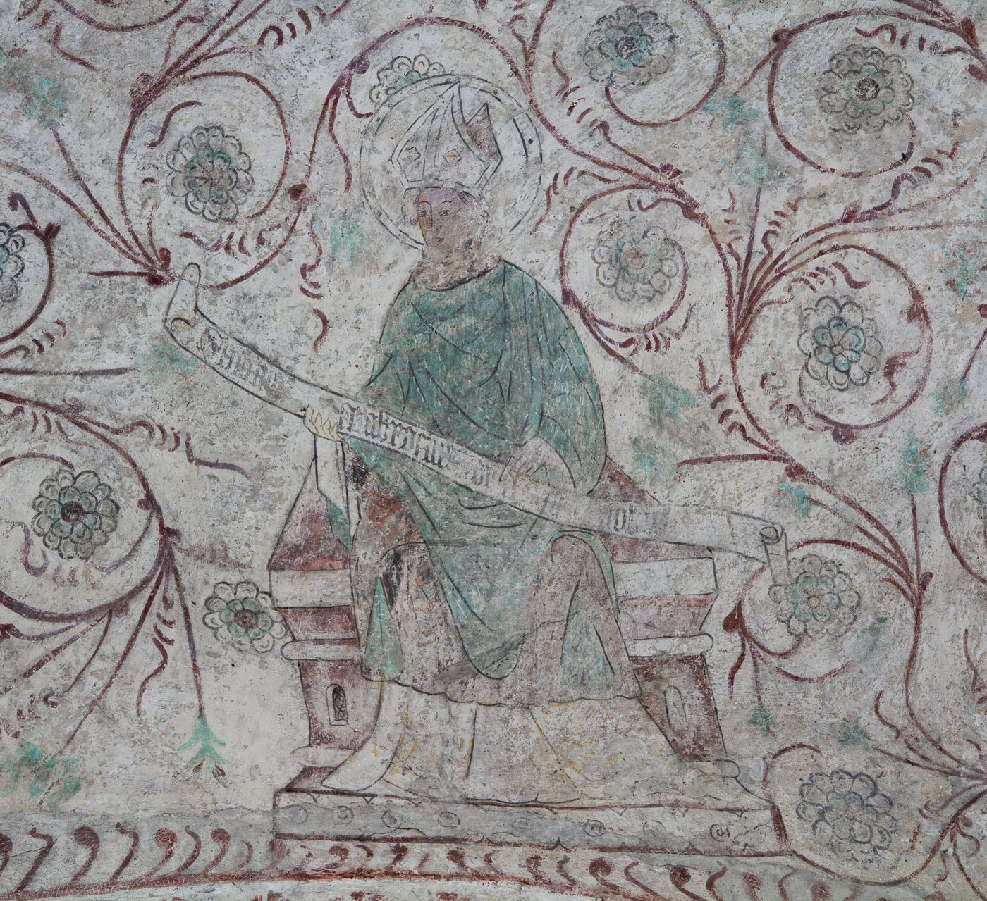 Målning från 1400-talets mitt: Ambrosius, biskop, en av de fyra latinska kyrkofäderna - Håbo-Tibble kyrka