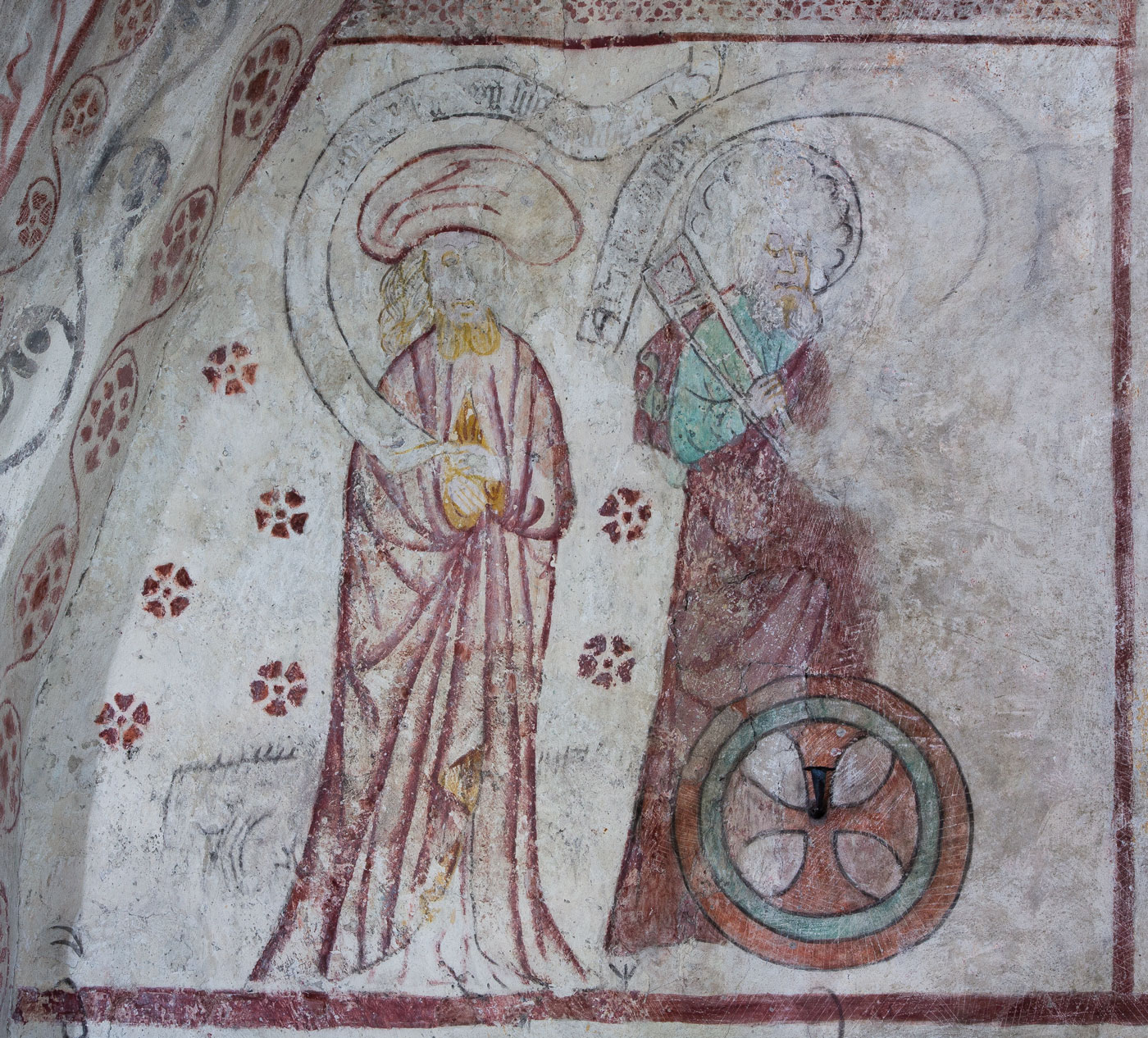 Målning från 1400-talets mitt: En profet och Jakob d y med ullbåge - Håbo-Tibble kyrka