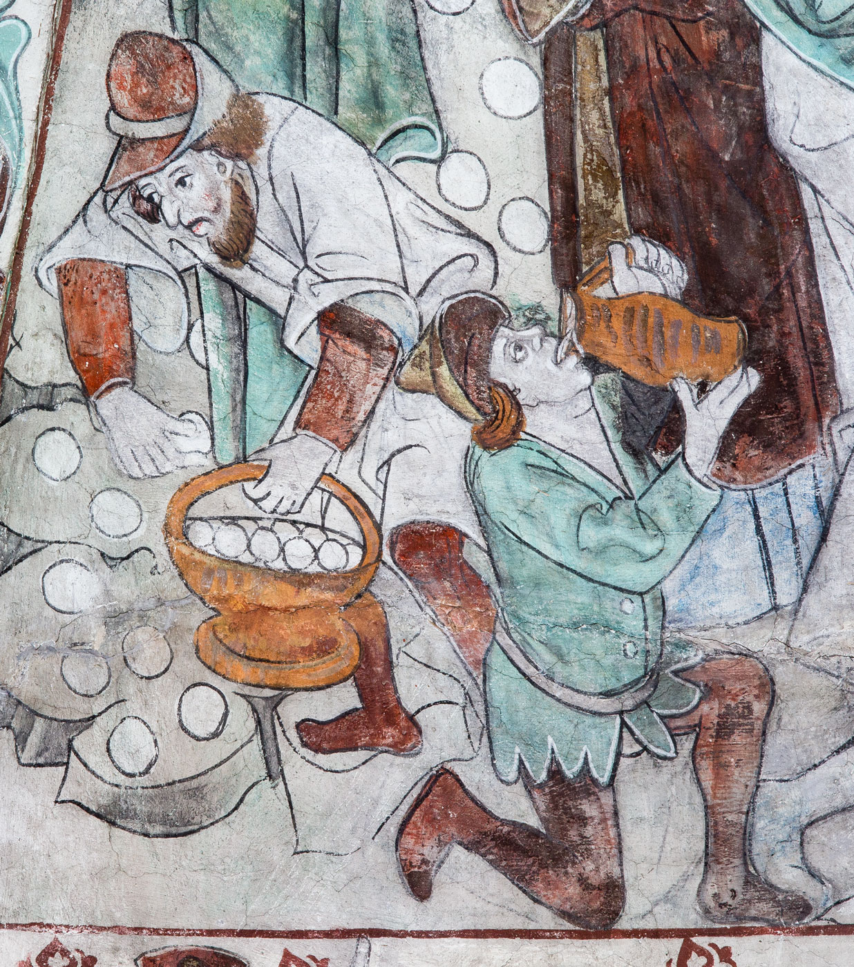 Detalj ur Mannaregnet i öknen, och Mose som slår vatten ur klippan - Härkeberga kyrka