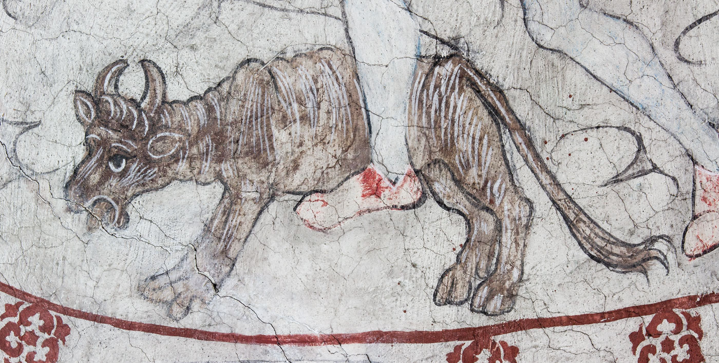 Detalj ur David dödar en björn - Härkeberga kyrka