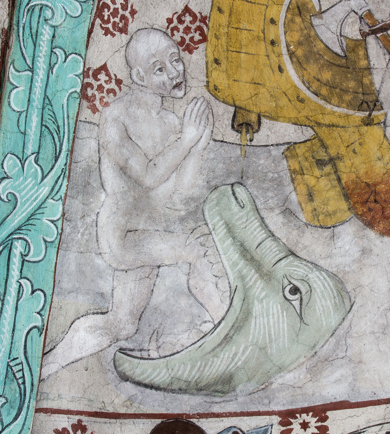 Detalj ur Jona och valfisken - Härkeberga kyrka