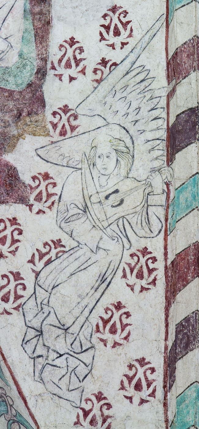 Fiddlaspelande ängel (detalj till höger ur Marias kröning i närvaro av Treenigheten) - Lids kyrka