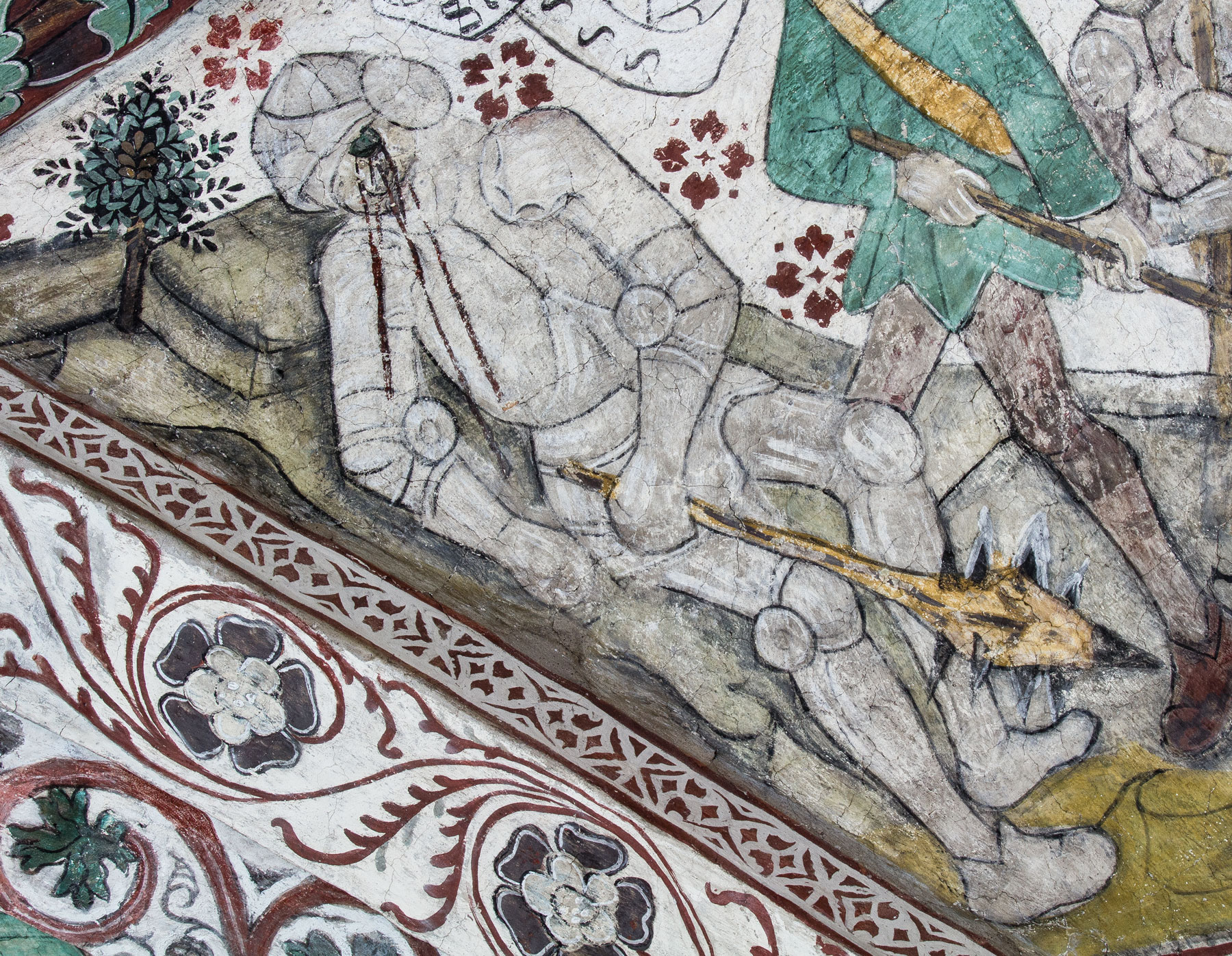 Detalj ur Goljat slagen av David med slungkast (N) - Odensala kyrka