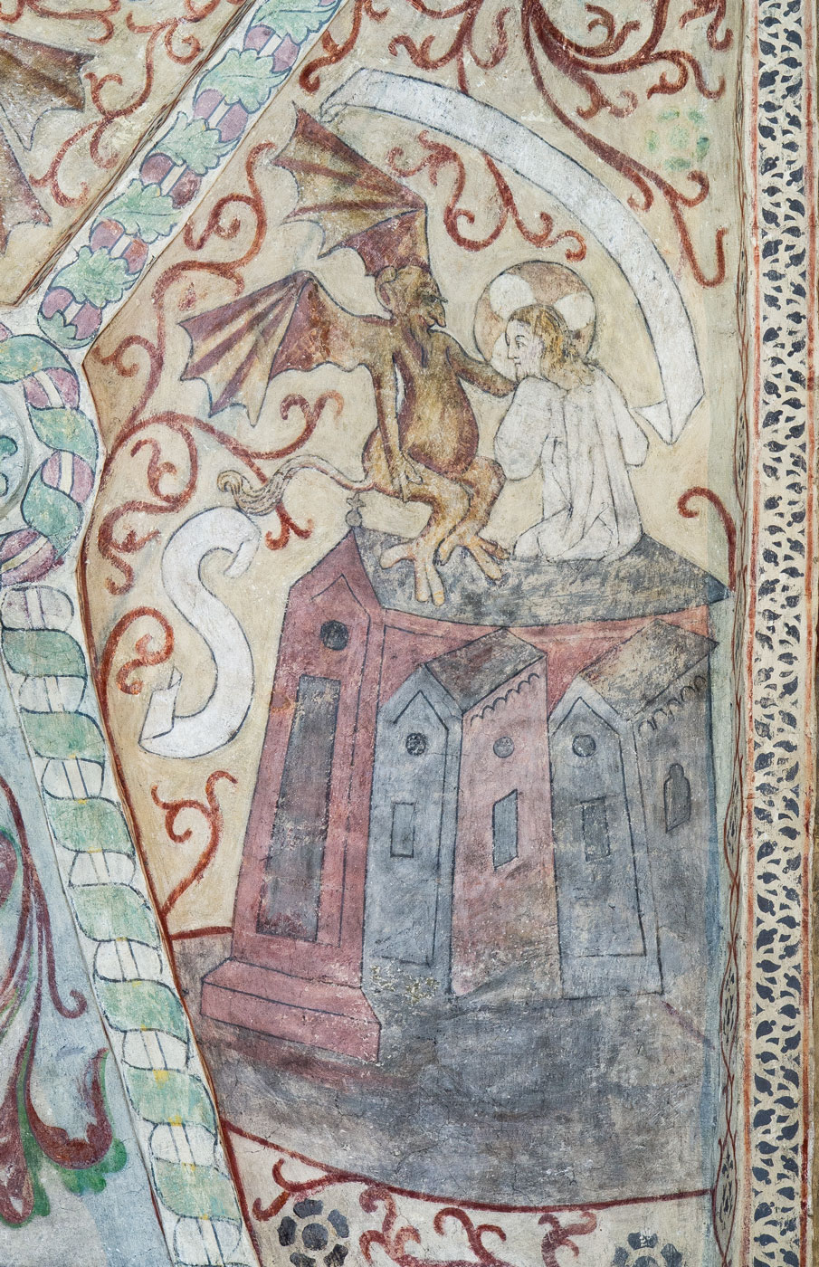 Jesus och djävulen ser på templets tinnar (V) - Ösmo kyrka