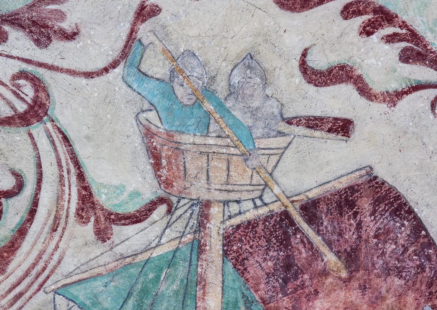 Detalj ur Harald med sina män i Olofs skepp Ormen - Ösmo kyrka