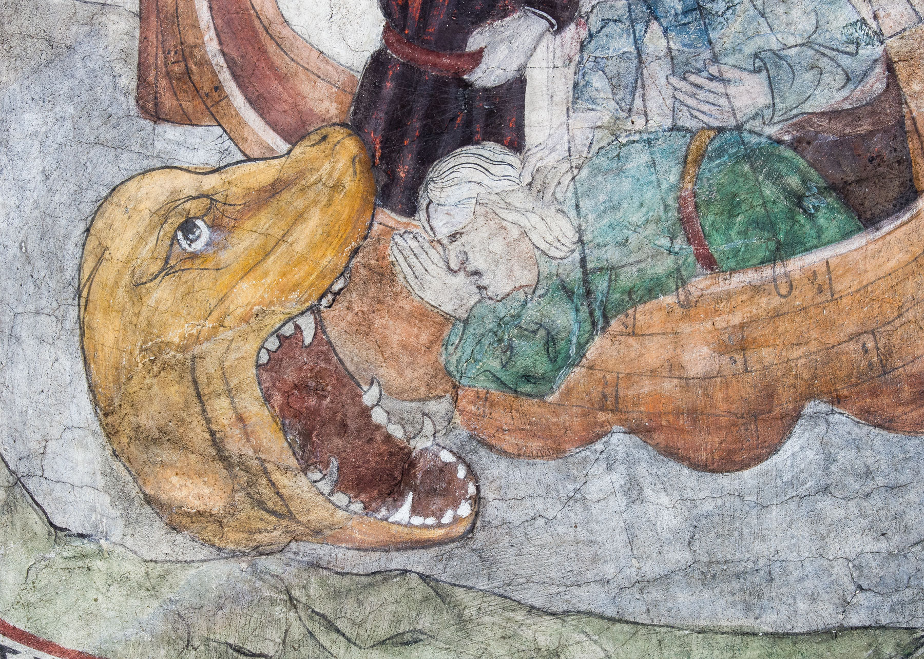 Detalj ur Jona kastas i havet för att uppslukas av valfisken - Täby kyrka