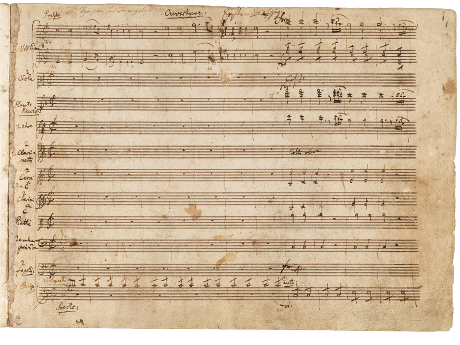 Första sidan ur Mozarts partitur till Enleveringen ur seraljen