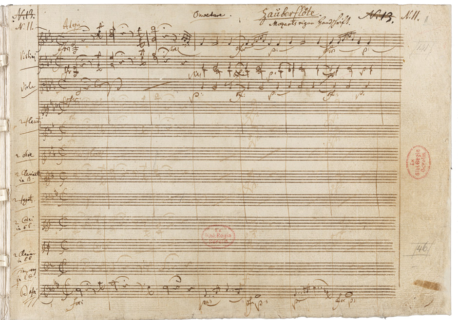 Första sidan ur Mozarts partitur till Trollflöjten