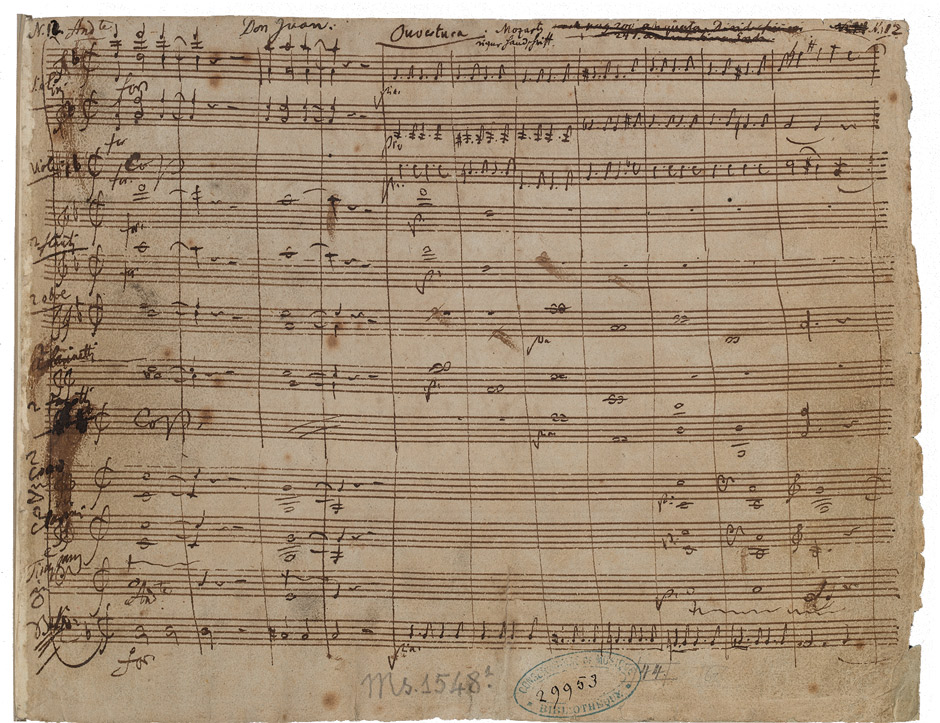 Första sidan ur Mozarts partitur till Don Giovanni