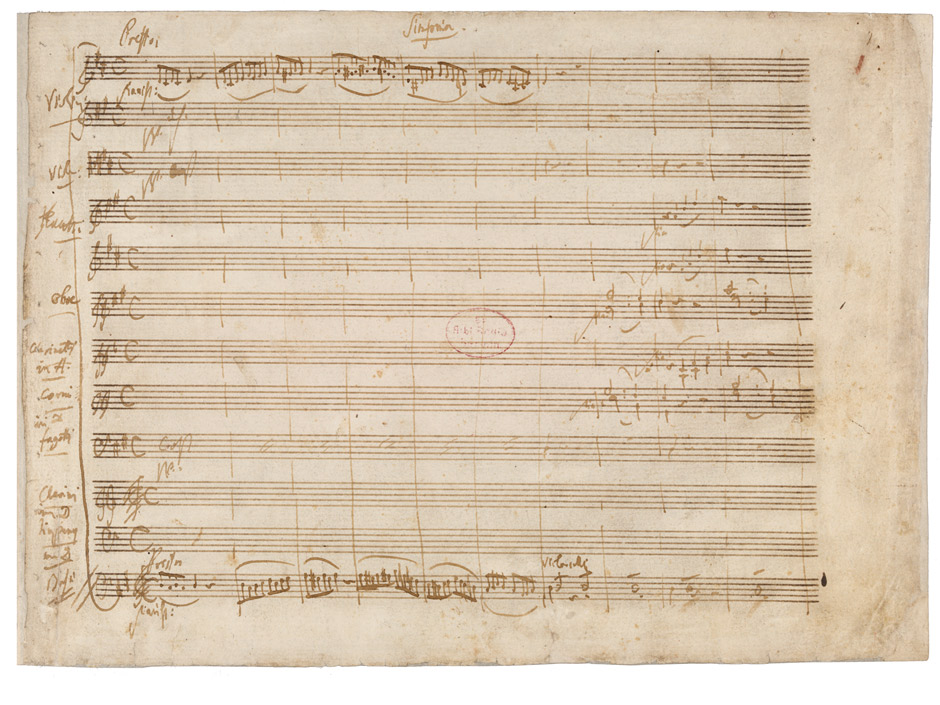 Första sidan ur Mozarts partitur till Figaros bröllop
