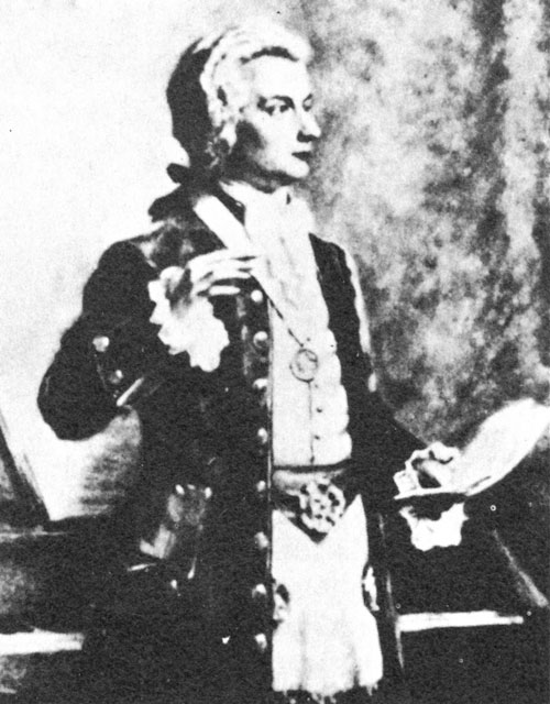 Wolfgang Amadeus Mozart bärande frimurarinsignier av Mästargrad