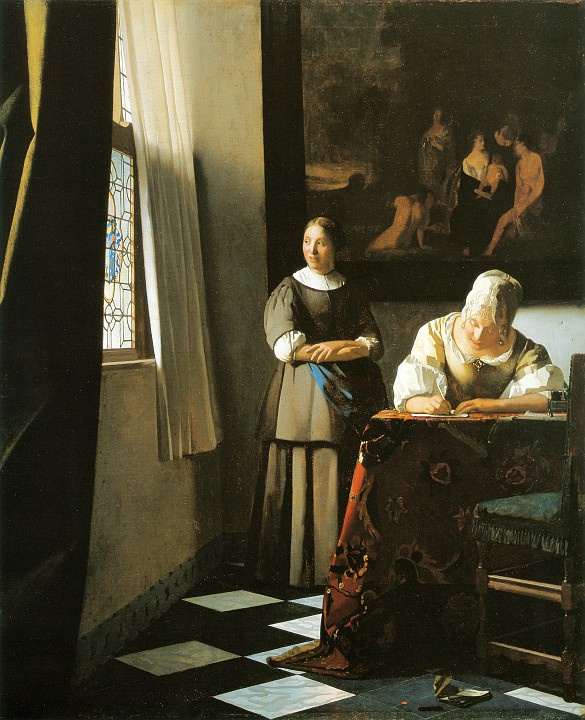 Vermeer_Johannes_-_Lady_Writing_a_Letter_with_Her_Maid.jpg - Lady Writing a Letter with Her Maid (ca 1670)