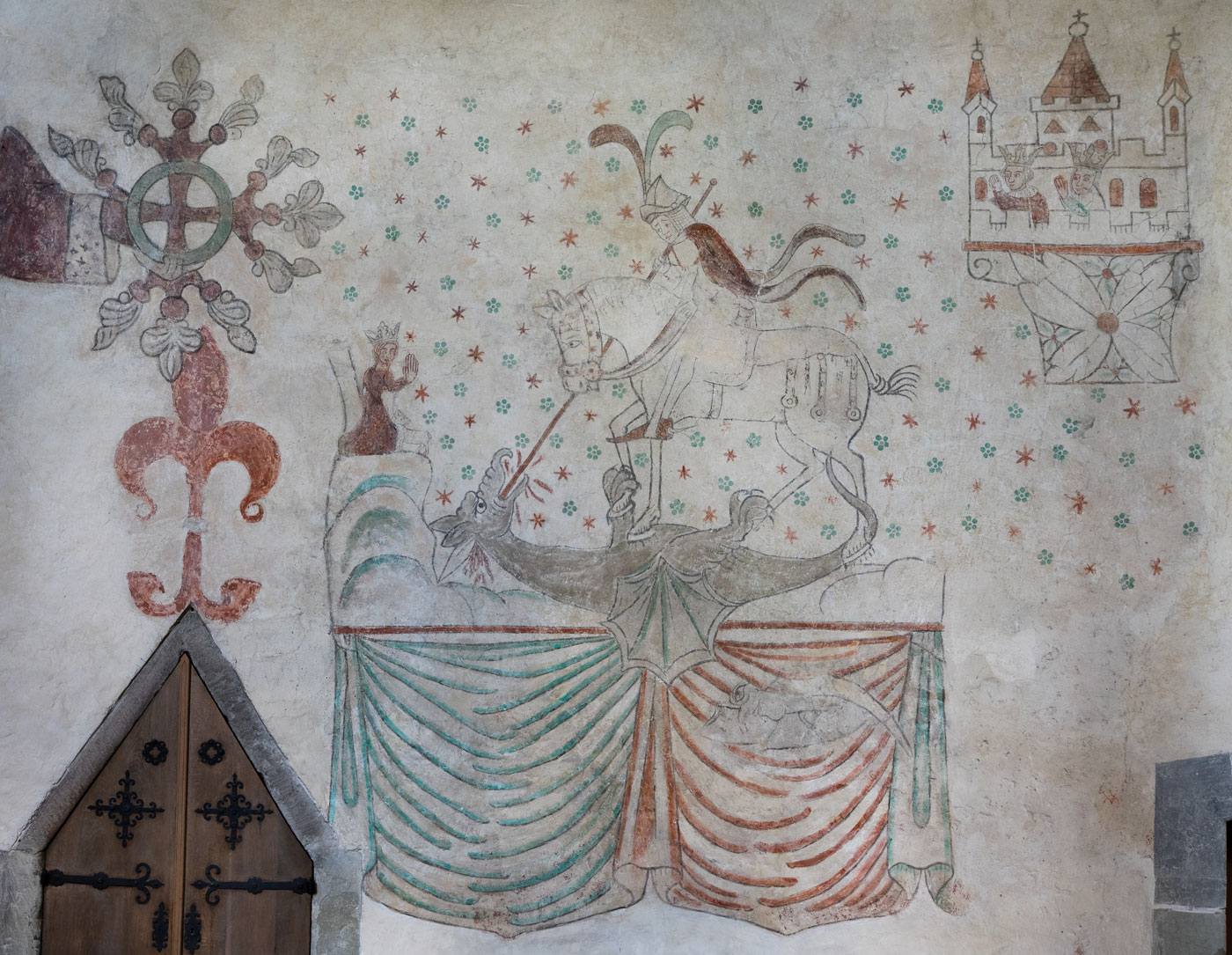 S:t Göran och draken (kalkmålning på vägg, travé I, norr) - Öja kyrka