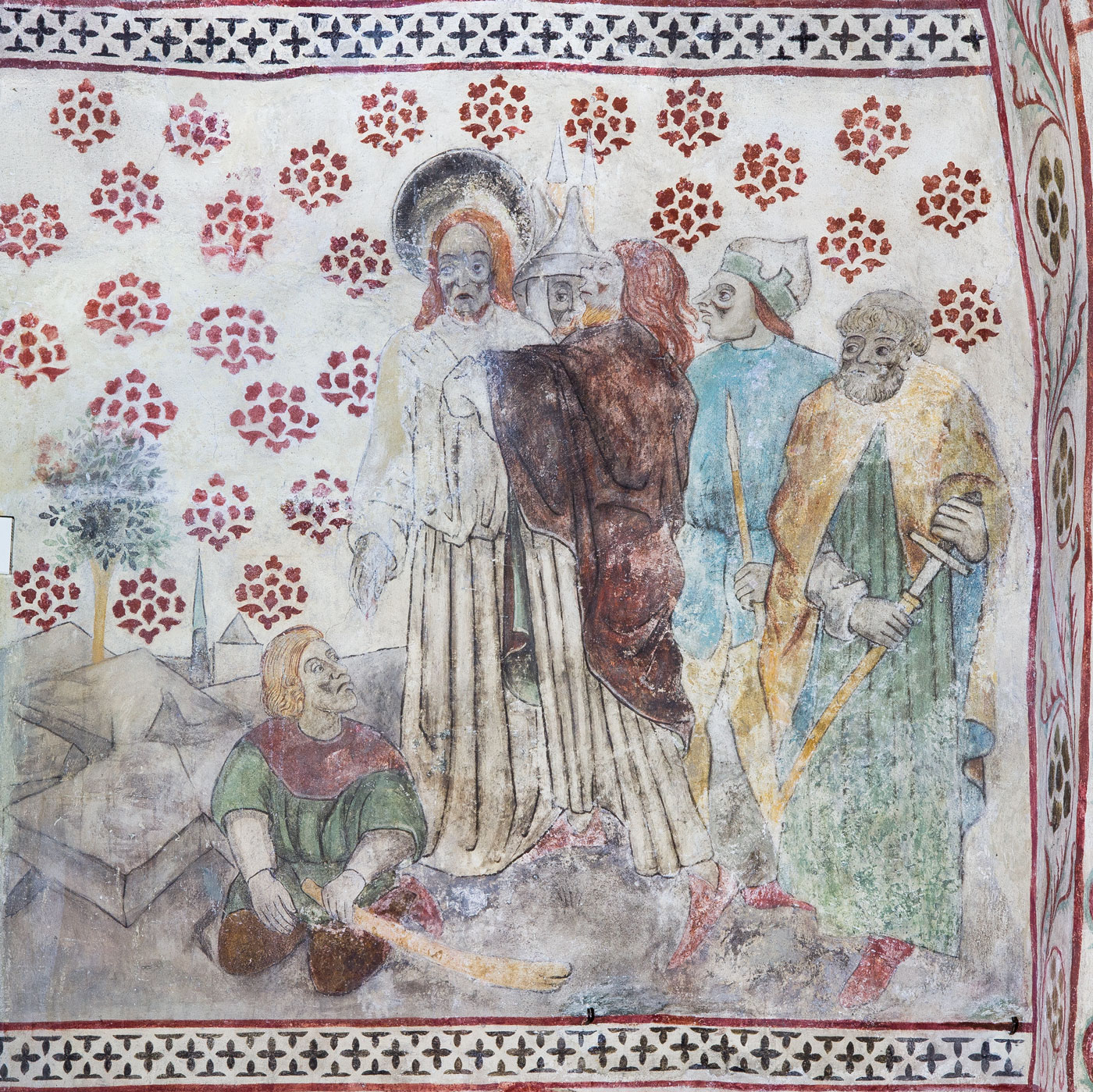 Judaskyssen; Petrus och Malkos; Jesus håller Malkos avhuggna öra i sin hand - Bromma kyrka