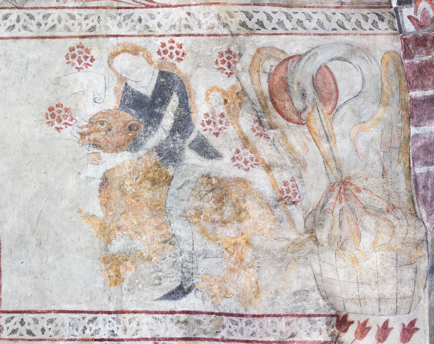 Simson bänder isär lejonets käftar (Albertus Pictor); Pelikanen matar sina ungar med sitt blod (Olle Hjortzberg) - Eds kyrka