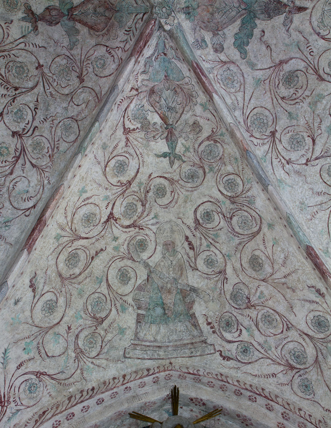 Målning från 1400-talets mitt: Påven Gregorius den store, en av de fyra latinska kyrkofäderna - Håbo-Tibble kyrka