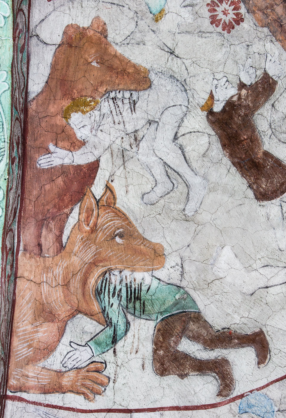 Detalj ur Elisha hånas av en skara pojkar i Betel - Härkeberga kyrka