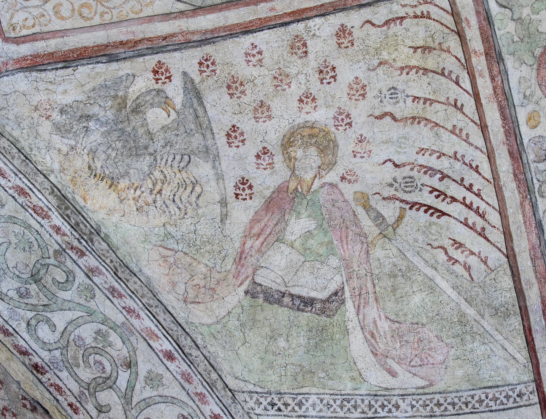 Aposteln Paulus med bok och svärd. Till vänster Fågel Fenix - Nederluleå kyrka
