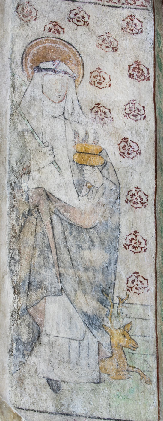 S:ta Katarina av Vadstena, iförd Birgittinerordens dok och med liljekvist och lampa - Nederluleå kyrka