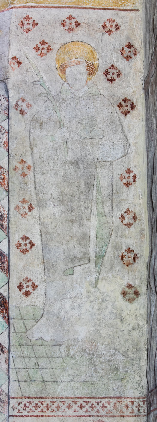 S:t Stefanus med en palmkvist och ett fat med tre stenar - Nederluleå kyrka