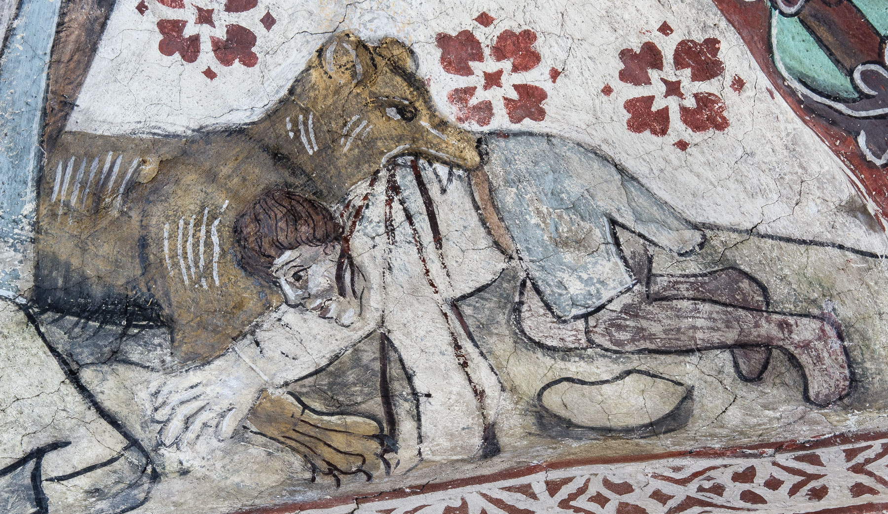 Detalj ur Elisha hånas av en skara pojkar i Betel (S) - Odensala kyrka