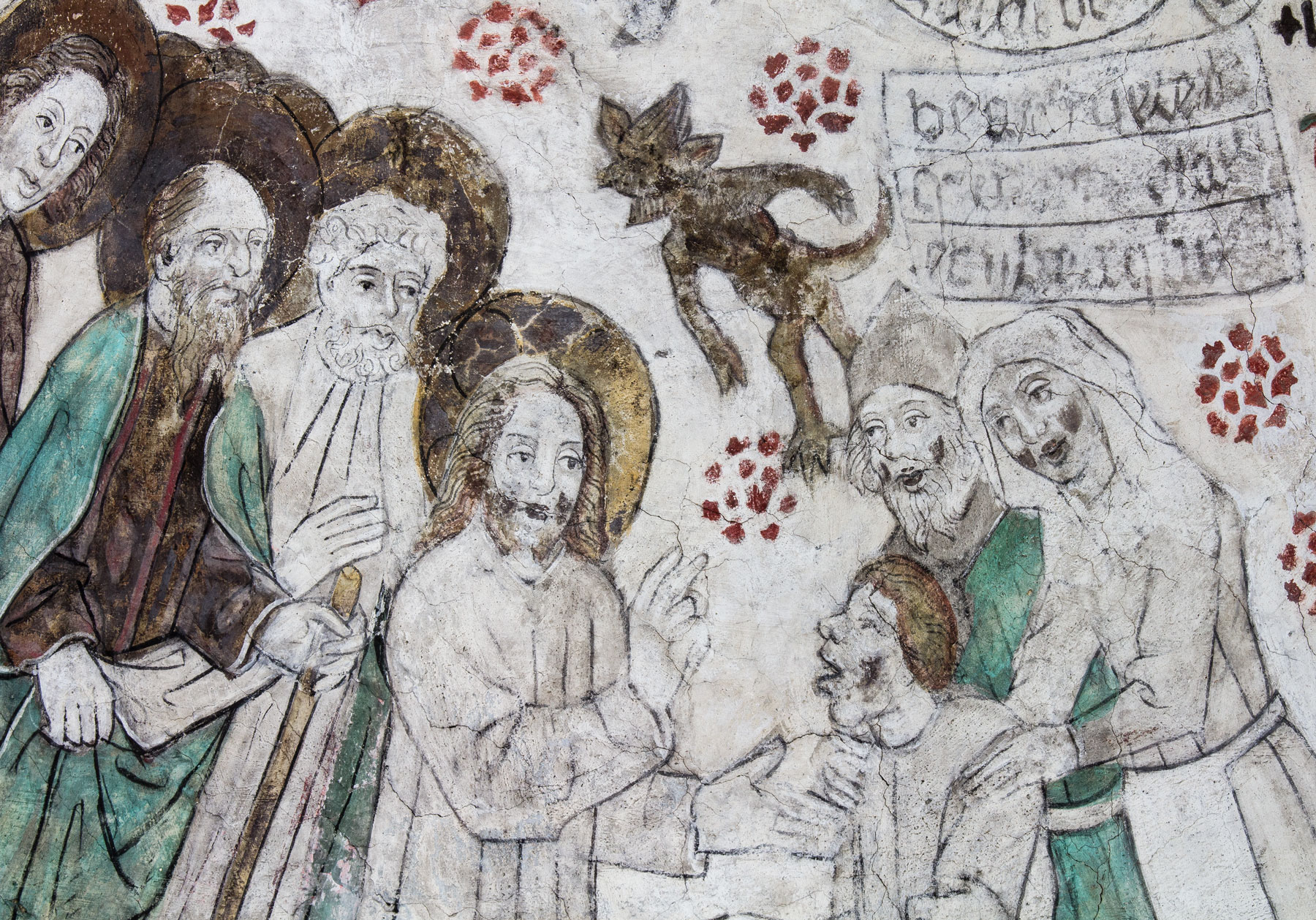 Detalj ur Jesus utdriver en demon från en dövstum - Odensala kyrka