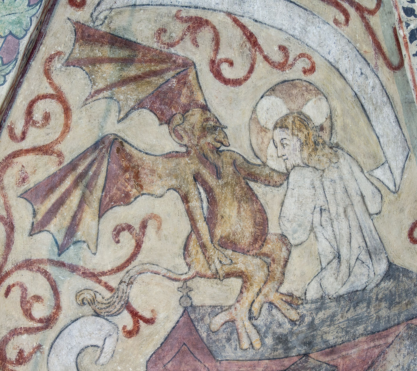 Detalj ur Jesus och djävulen ser på templets tinnar - Ösmo kyrka