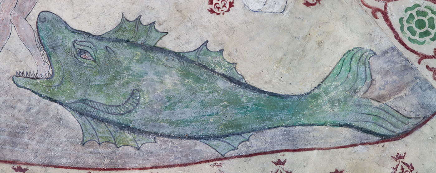 Detalj ur Jona utspys av valfisken - Ösmo kyrka