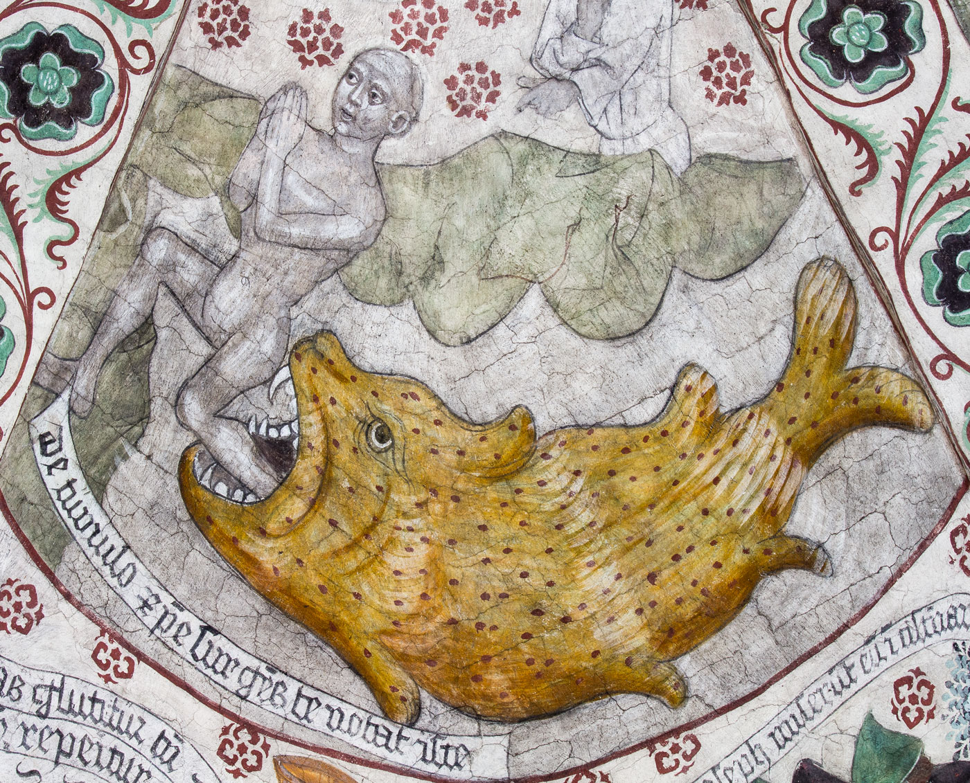 Detalj ur Jona utspys av valfisken - Täby kyrka