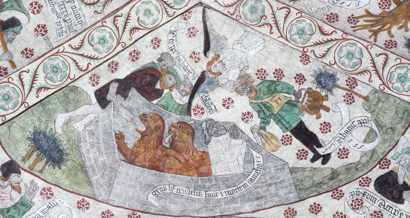 Daniel i lejongropen; Profeten Habackuk kommer med mat - Täby kyrka