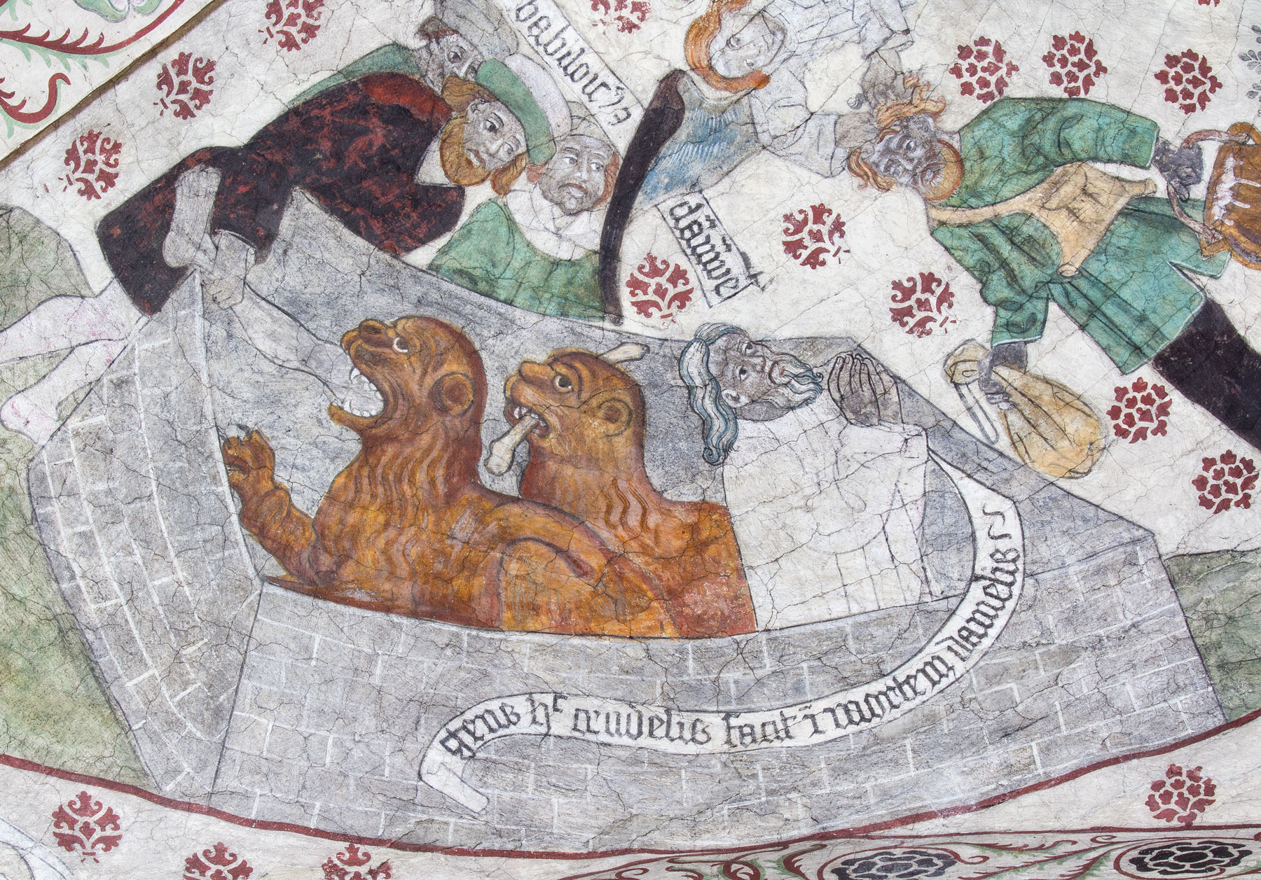 Detalj ur Daniel i lejongropen; Profeten Habackuk kommer med mat - Täby kyrka