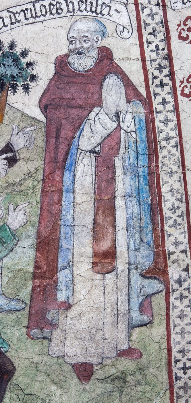 Detalj ur Elisha hånas av en skara pojkar i Betel - Täby kyrka