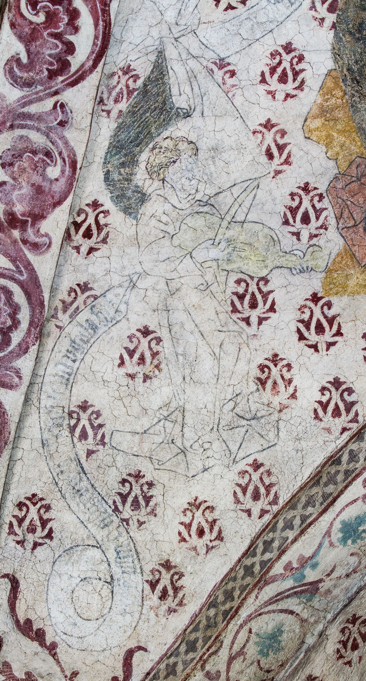 Detalj ur Marias kröning, två musicerande ängel - Torshälla kyrka