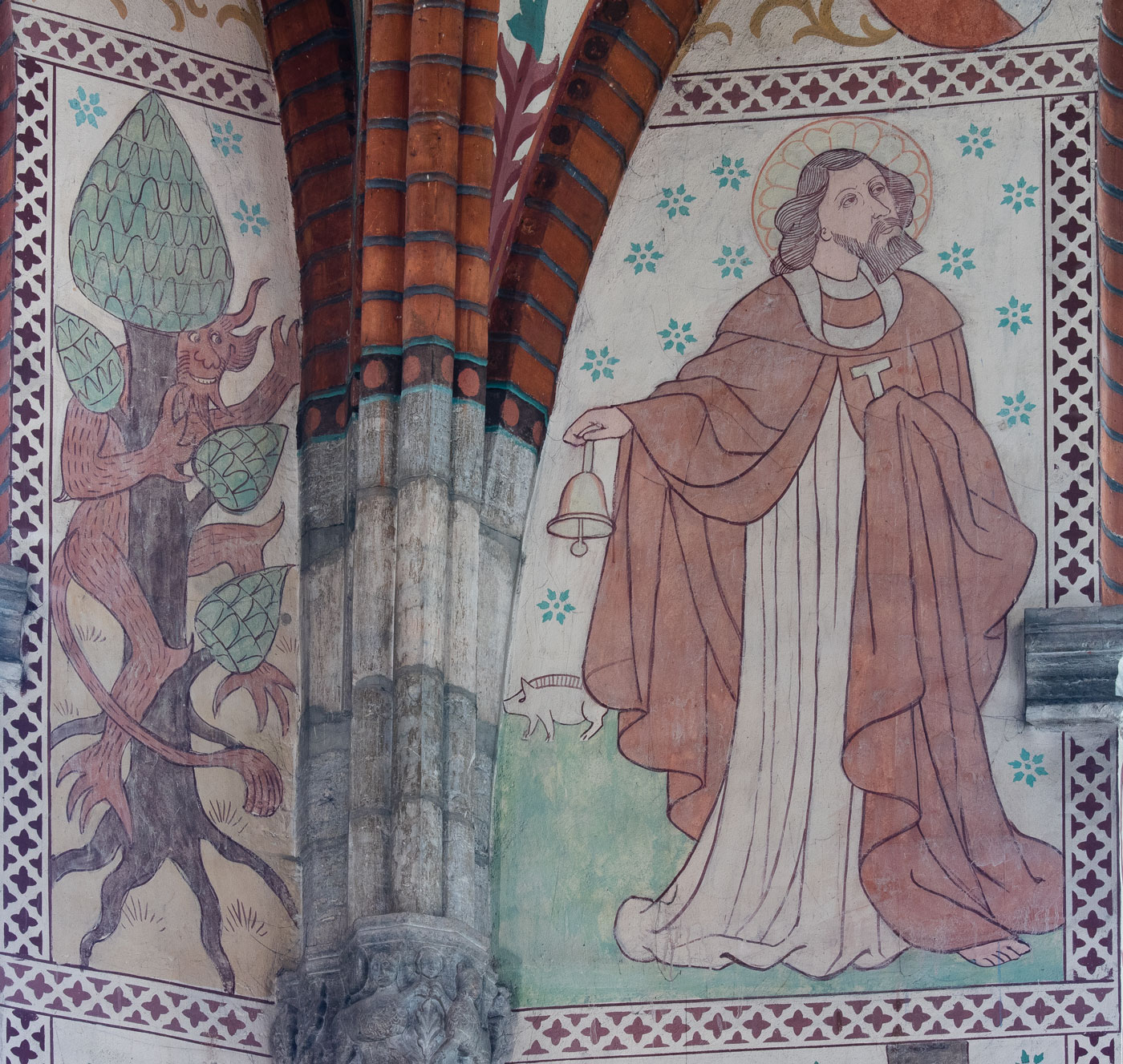 S:t Antonius, till vänster därom ett träd (En eller två apostlar) - Uppsala domkyrka