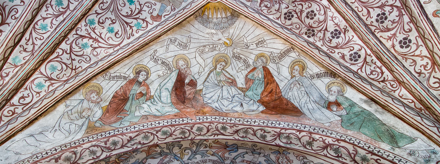 Pingstundret, dvs. den Helige Andes utgjutande över jungfru Maria och sex apostlar - Vadsbro kyrka